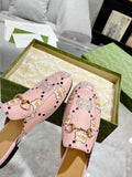 HORSEBIT SLIPPER MULE WITH CUTE CAT PRINT IN LIGHT PINK CALFSKIN