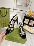 GG CRYSTAL HIGH HEEL SANDAL BLACK CALFSKIN SPECIAL