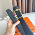 HM OSCAR BELT BUCKLE & REVERSIBLE BLACK LEATHER STRAP 38MM GOLD HARDWARE