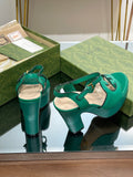 GG 120 INTERLOCKING G SANDAL JADE GREEN CALFSKIN