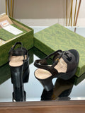 GG 120 INTERLOCKING G SANDAL BLACK CALFSKIN