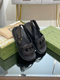 GG INTERLOCKING G CUT OUT SANDAL BLACK LAMBSKIN