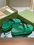 GG INTERLOCKING G CUT OUT SANDAL JADE GREEN LAMBSKIN