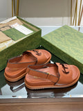 GG INTERLOCKING G CUT OUT SANDAL CARAMEL LAMBSKIN