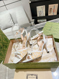 GG HIGH - HEEL SANDAL WHITE FABRIC ATTACH BOW