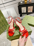 GG HIGH - HEEL SANDAL CRIMSON FABRIC ATTACH BOW
