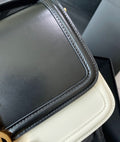 SOLFERINO MEDIUM SATCHEL 23 IN BLACK MIX WHITE CALFSKIN GOLD LOGO