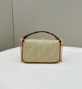 FENDI 19 BAGUETTE BAG IN FLAX YELLOW CANVAS WITH GOLD HARDWARE