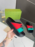 INTERLOCKING G SLIDE SANDAL IN BLACK MIX COLORFUL IMPORTED TPU