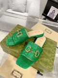 GG CHUNKY SLIDE SANDAL DARK GREEN CALFSKIN