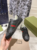 GG ACE GG SUPREME TRAINER BLACK CALFSKIN WITH PATTERNS