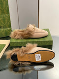 HORSEBIT MULE IN TAN BROWN SUEDE AND LAMB WOOL LINING
