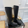 GG CLASSIC LOGO KNEE HIGH BOOTS IN BLACK CALFSKIN