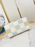 SPEEDY BANDOULIÈRE 20 IN PISTACHIO DAMIER GIANT CANVAS GOLD HARDWARE