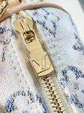 SPEEDY BANDOULIÈRE 20 IN WHITE MONOGRAM JACQUARD FABRIC AND BEIGE CALFSKIN TRIM