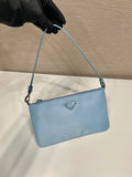 SHOULDER BAG 24 WITH TRIANGLE LOGO IN SKY BLUE RE-NYLON FABRIC