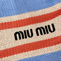 TOTE BAG 40 IN STRIPED PATTERN OF LIGHT BLUE ORANGE AND CREAM WHITE WOVEN RAFFIA