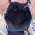 HOLLOW KNITTED SHOPPING BAG 28 IN BLACK MIX WHITE WOOL