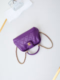SMALL TOP HANDLE BAG 18 IN PURPLE OIL-WAX LAMBSKIN GOLD HARDWARE