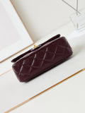 FLAP BAG WITH TOP HANDLE 25 IN WINE RED OIL-WAX LAMBSKIN GOLD HARDWARE