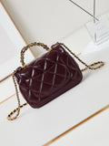 FLAP BAG WITH TOP HANDLE 19 IN WINE RED OIL-WAX LAMBSKIN GOLD HARDWARE