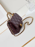 FLAP BAG WITH TOP HANDLE 19 IN WINE RED OIL-WAX LAMBSKIN GOLD HARDWARE