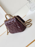 FLAP BAG WITH TOP HANDLE 19 IN WINE RED OIL-WAX LAMBSKIN GOLD HARDWARE