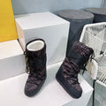 FF MOTIF MOON BOOTS IN WALNUT BROWN MONOGRAM POLYESTER AND RUBBER