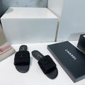KNIT BLACK FABRIC FLAT SLIDE