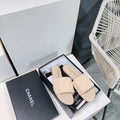 KNIT CAMEL BEIGE FABRIC FLAT SLIDE