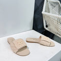 KNIT CAMEL BEIGE FABRIC FLAT SLIDE