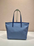 TOTE BAG 33 IN BLUE MIX WHITE TRIANGLE PATTERN EMBROIDERED FABRIC