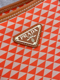 TOTE BAG 33 IN ORANGE MIX WHITE TRIANGLE PATTERN EMBROIDERED FABRIC