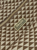 TOTE BAG 33 IN BROWN MIX CREAM TRIANGLE PATTERN EMBROIDERED FABRIC