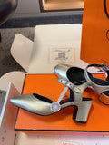 KLEO HIGH SLINGBACK IN SILVER CALFSKIN