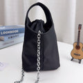 DRAWSTRING BUCKET BAG 20 IN BLACK RE-NYLON SILVER CHAIN