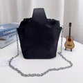 DRAWSTRING BUCKET BAG 20 IN BLACK RE-NYLON SILVER CHAIN