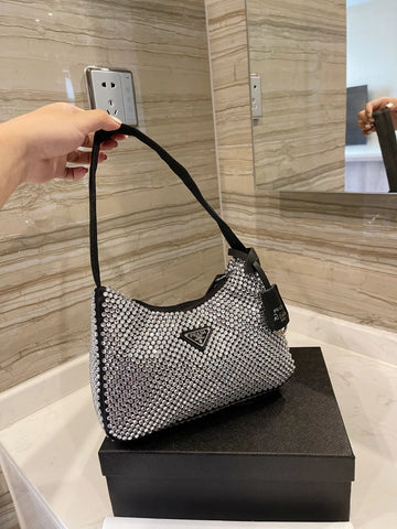 Prada Satin Mini Hobo Bag with Artificial Crystals
