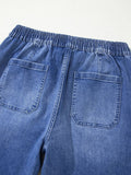 Drawstring Waist Ankle Length Casual Jeans Regular Fit Pocket Detail Jeans