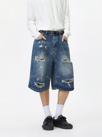 Men's Distressed Loose-Fit Denim Shorts