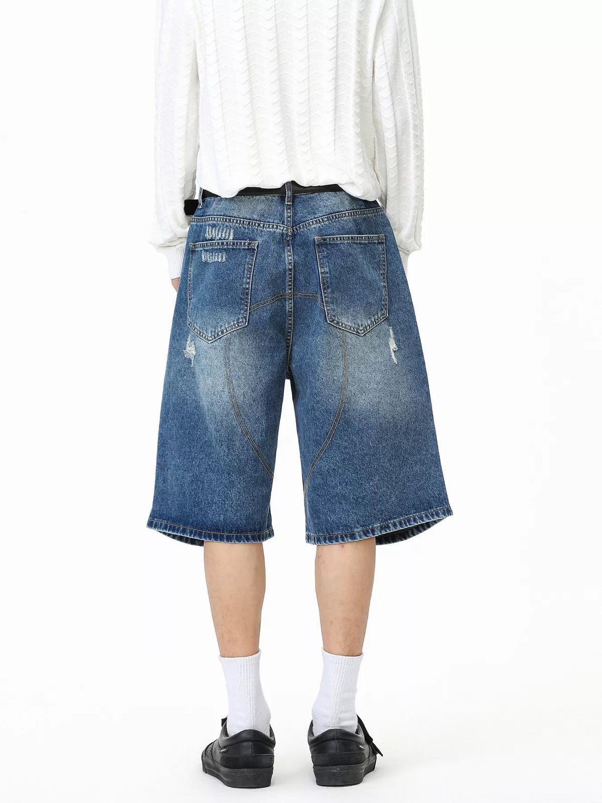 Men's Distressed Loose-Fit Denim Shorts