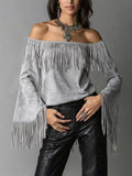 Full Size Fringed Off-Shoulder Flare Sleeve Top Plus Size