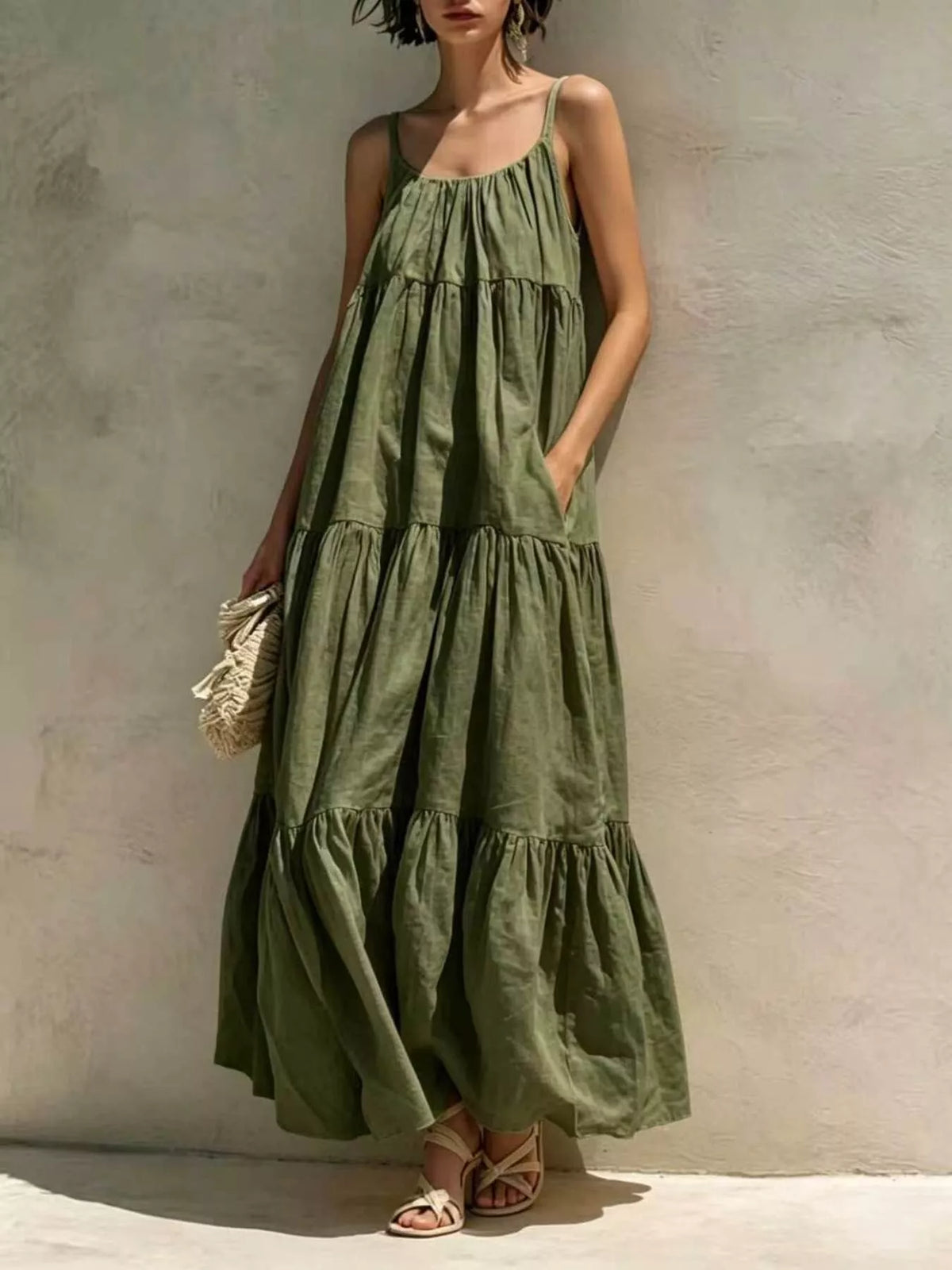 Tiered Scoop Neck Maxi Dress