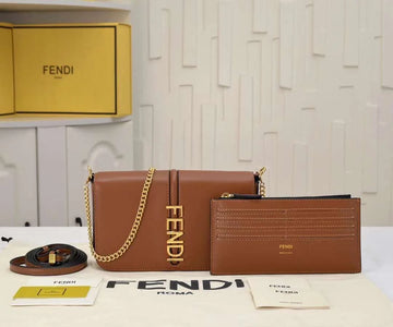 Fendi Brown Leather Messenger Bag With Metal Logo