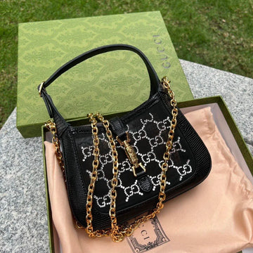 GUCCI CRYSTAL GG LIZARD JACKIE MIMI BAG