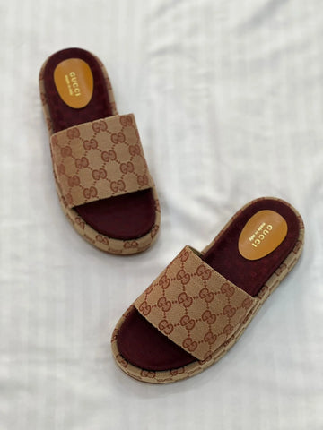 Gucci Angelina GG Canvas Platform Slide Sandal