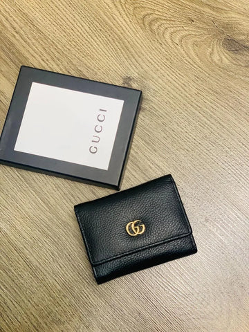 Gucci Black Leather GG Marmont Compact Folded Wallet