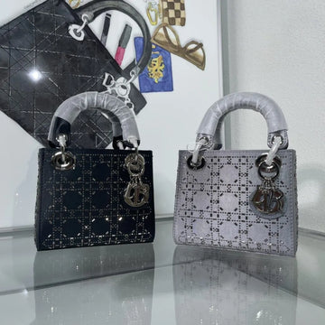 Dior Mini Opaline Gray Pearlescent Cannage Lambskin Bag