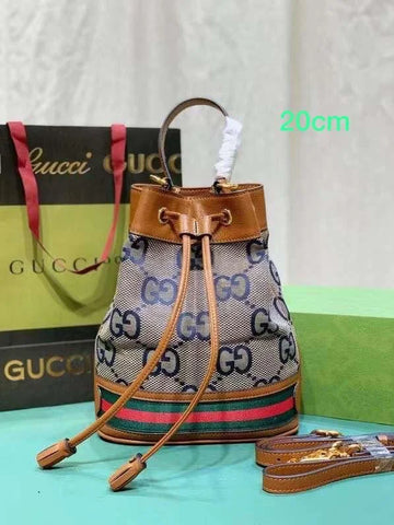 Gucci High Quality Leather Bucket Cross-Body Drawstring Hand Bag