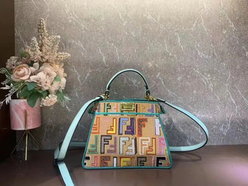 Fendi Canvas Embroidered Peekaboo Crossbody Bag